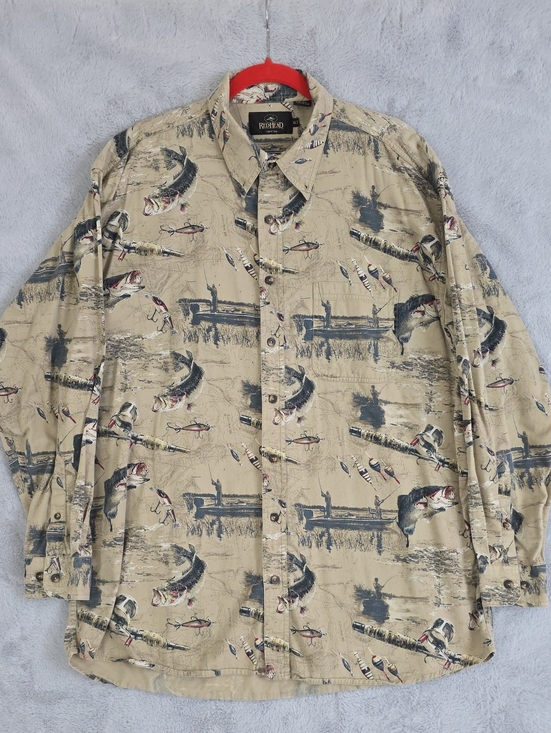 Reel Legends Other - RedHead Fishing Shirt Mens XLT Tan Bass Fish Lure Print Long Sleeve Button Up Co